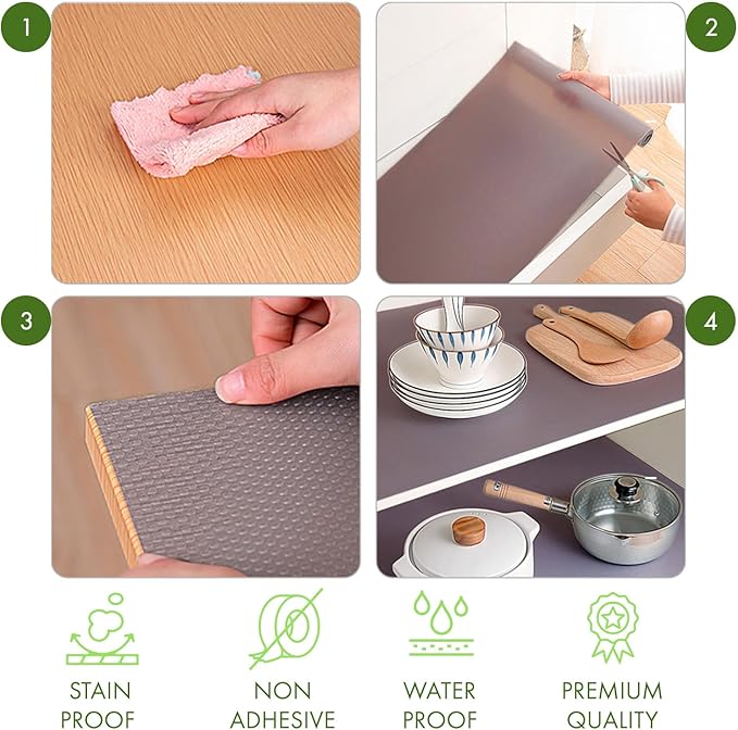 EVALAND Shelf Liners for Kitchen Cabinets Non-Adhesive 12" x 33 FT Gray Drawer Liner Non Slip, Washable Cabinet Liner, Waterproof Shelf Liners for Cabinets, Refrigerator Bathroom Pantry Cabinet Mat