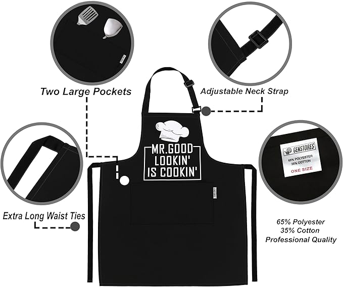Funny Grilling Aprons for Men with Pockets BBQ Novelty Cooking Apron for Son Grandad Christmas Fathers Day Gift