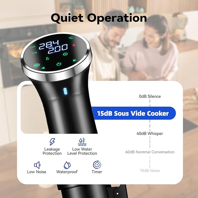 WiFi Sous Vide Cooker with APP Control,1100W Sous Vide Immersion, 3D Heating& LED Display for Home Chefs and Beginners, Party, Temperature Range 77-203℉ Ultra-Quiet Slow Cooking Sous-vide APP Control