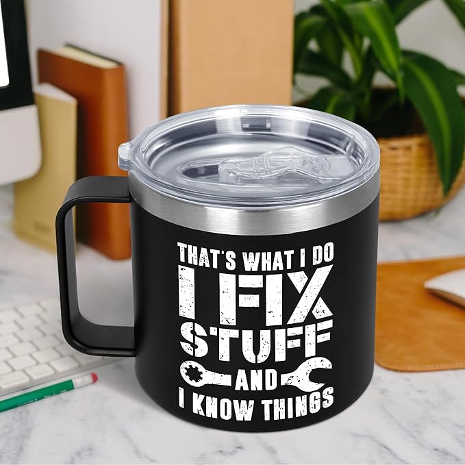 Christmas Funny Gifts for Men - 14 oz Stainless Steel Insulated Coffee Mug with Lid - Birthday Gifts for Dad from Daughter Son, Husband Birthday Gift Ideas, Funny Dad Gift for Grandpa