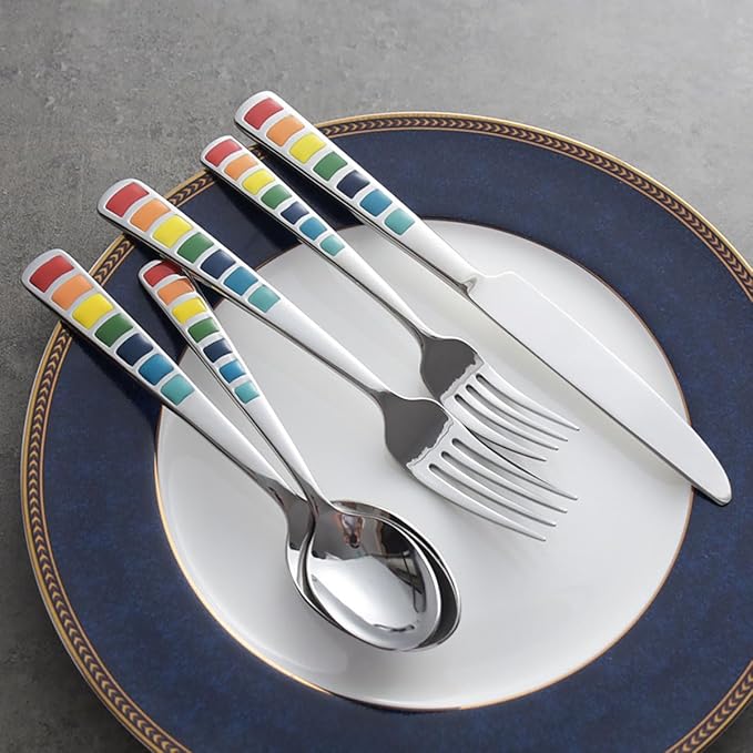 Unique Colorful Silverware Set for 4, Modern Stainless Steel Flatware Cutlery Tableware Utensil Set Knives Forks Spoons,Dinnerware Sets for Christmas Party Kitchen Wedding Gifts 16-piece