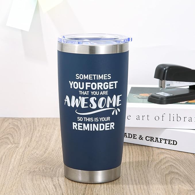 NOWWISH 20oz Navy Blue Tumbler, Sometimes You Forget You're Awesome Inspirational Stainless Steel Cup, Stocking Stuffer for Men, Ideal Christmas Birthday Gift for Him Husband Boyfriend