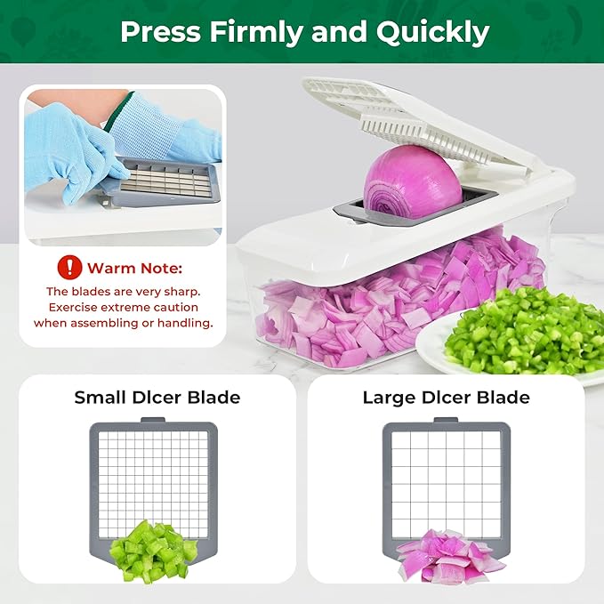 SUSTEAS Vegetable Chopper Mandoline Slicer,6 Blade Pro Food Chopper, Onion Potato Dicer, Veggie Cutter for Salad, Carrot, Cucumber Home Kitchen Gadgets Accessories Essentials(10 in 1, Grayish White)