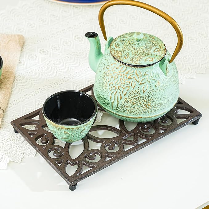 Sungmor Rectangle Cast Iron Trivets, Metal Trivet for Hot Pots and Pans, Heavy Duty Rustic Wood Stove Tea Pot Trivet, Decorative Hot Pot Holder for Kitchen Counter and Dining Table