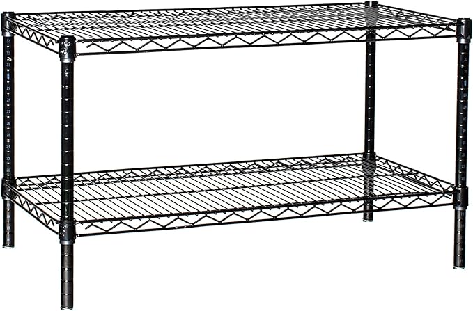 Omega Shelving Storage | 2 Tier Starter Shelving Unit 14" Deep x 36" Wide x 36" High - 800 lb Weight Capacity per Shelf, Adjustable Wire Shelving, Tool-Free Assembly |Black Shelving