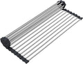 Searik Dish Drying Rack Roll Up Sink Drying Rack, Over The Sink Dish Rack Multi-Use Stainless Steel Dish Drainers Heat Resistant Mat for Drying Draining Trivet (17.7"x13.8")