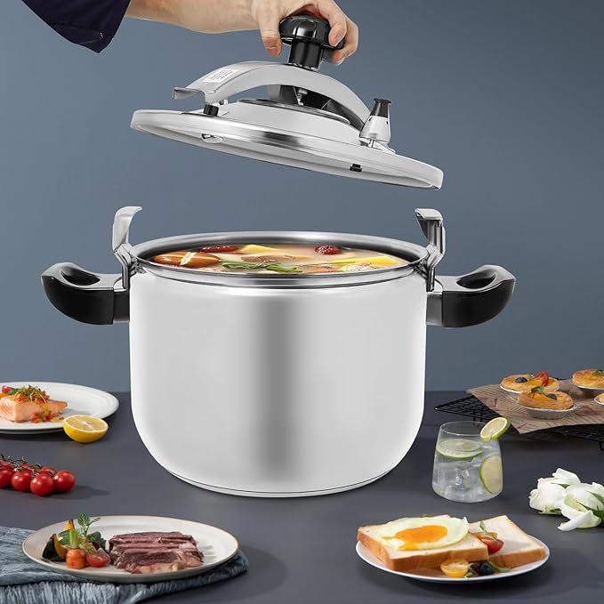 Stainless Steel Pressure Cooker 60kpa Large Pressure Canner Triple-Layer Composite Base Canning Pot with Resilient Beam & 2 Valves for Open Fire, Electric Stove, Induction Stove (26L/27.47Qt)