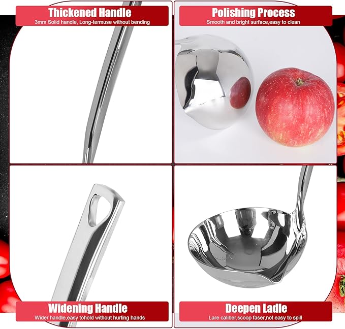 2 Pcs Kitchen Soup Ladle 304 Stainless Steel Punch Metal Luminous Heavy Ladell Spoons With Pour Spout Gravy Ladles for Serving,Cooking,Canning,Sauces,Gravy,Stews