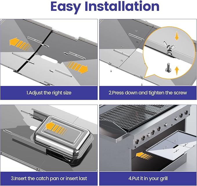 Geesta Grill Grease Tray Set, Stainless Steel Grill Replacement Parts, 27" - 30" Adjustable Grill Drip Pans Fit for Gas Grill from Dyna Glo, Nexgrill, Backyard Grill, Expert, BHG, Kenmore and More