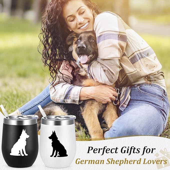 Lifecapido German Shepherd Gifts, German Shepherd Silhouette Insulated Wine Tumbler Set of 2, Unique Christmas Birthday Dog Lovers Gifts for German Shepherd Owners