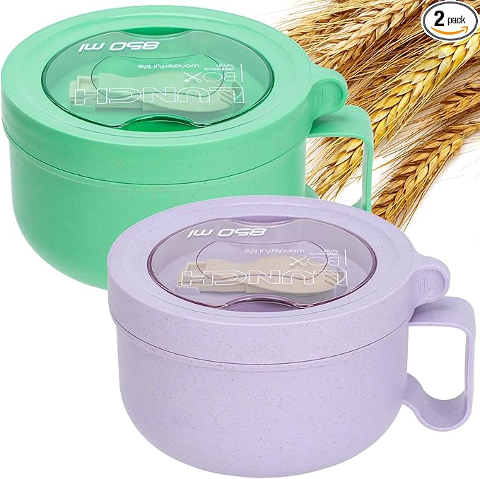 Microwave Ramen Bowl with Lid and Handle for Dorm Essentials,Microwave Soup Mugs Set of 2 for Soup and Instant Noodles,Oatmeal, Gumbo, Salad, BPA Free(Green Purple)