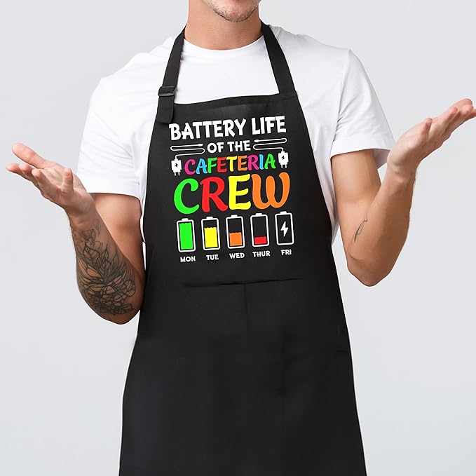 Funny Cafeteria Crew Aprons with Pockets, Cafeteria Worker Staff Appreciation Gifts