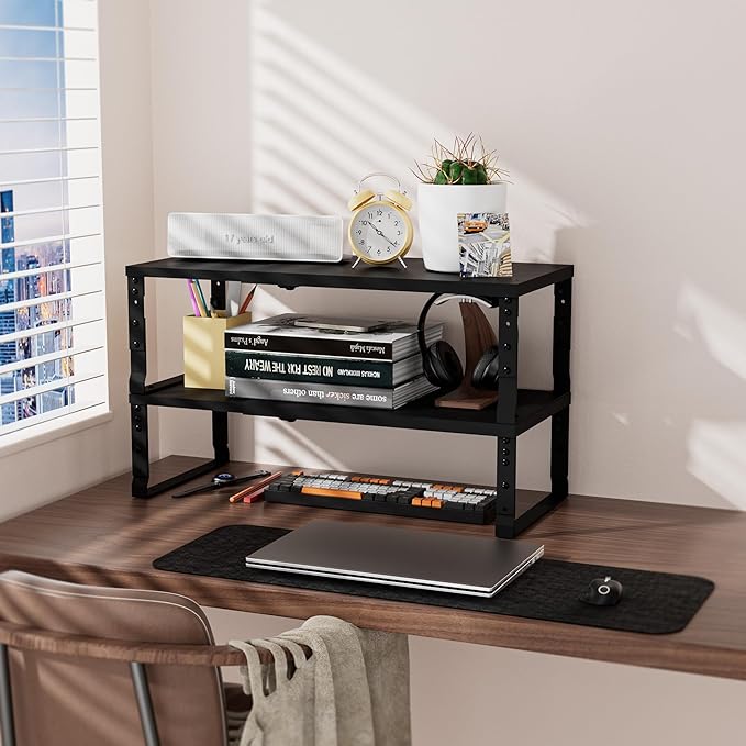 Adjustable Metal Shelving Unit, Stackable & Expendable Storage Rack for Home/Office/Kitchen, Space-Saving，Sturdy&Durable，Easy Assembly (3PACKS/Medium/Black