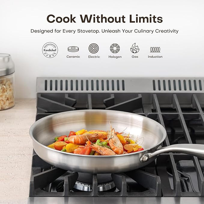 Stainless Steel Frying Pan, 8 Inch Frying Pan Cookware, Healthy Stainless Steel Skillet, Works on Induction, Ceramic and Gas Cooktops, PFOA Free, Dishwasher Safe, Stay-Cool Handle