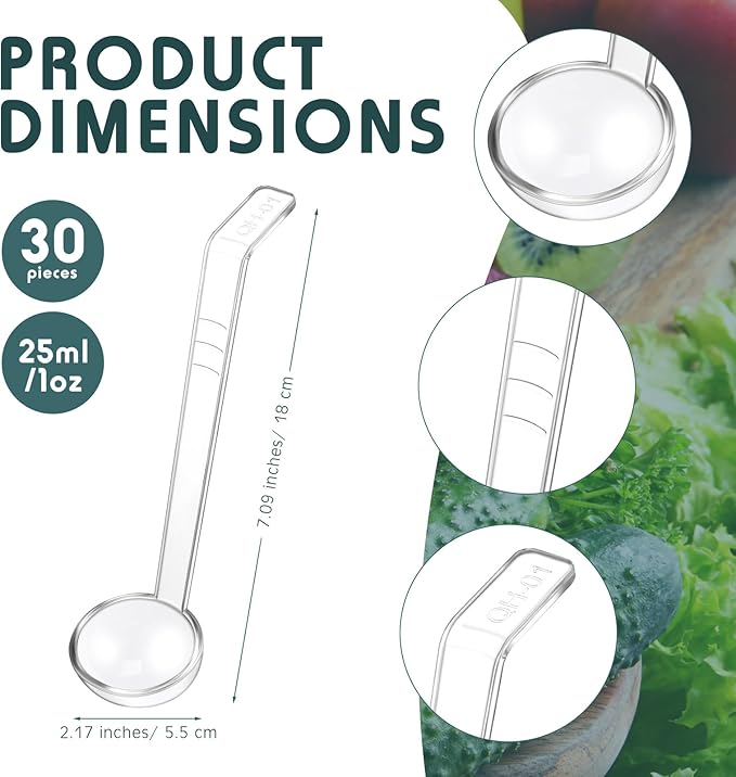 30 Pieces 7 Inches 1 oz Small Ladle Mini Plastic Gravy Ladle Long Handle Ladles for Serving Dressings Soup Punch Bowl Fruit Juices Soup Cocktail Parties (Clear)