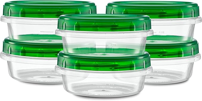 (8 Ounce 20 Pack) Twist cap Containers Clear Bottom With Green Top Screw on Lids Twist Top Food Storage Freezer Containers