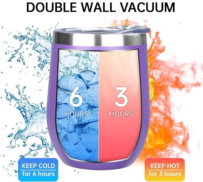 MEZMUT 12oz Insulated Wine Tumbler with Lid Double Wall Vacuum Stainless Steel Wine Glass Coffee Mug Insulated Tumbler Cup for Champaign, Cocktail, Beer (Purple, 1 Pack)