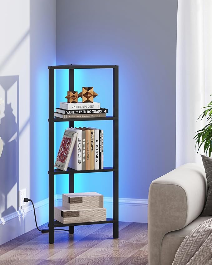 TUTOTAK Corner Shelf, 4-Tier Corner Bookshelf for Small Space, Narrow Display Corner Shelf Stand with Storage Rack, for Living Room, Bedroom, Black BS05BK004L