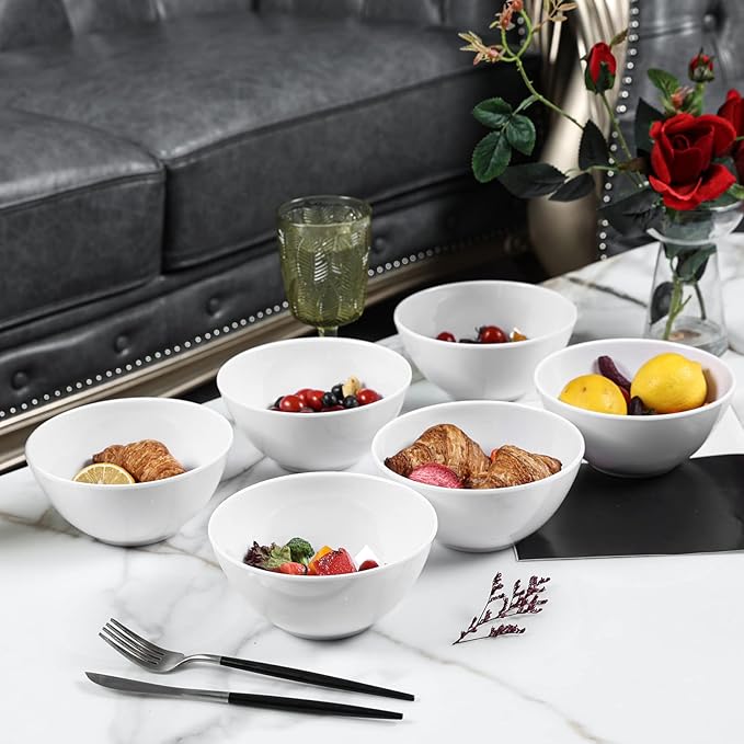 Melamine Cereal Bowls - 28oz White Melamine Bowls,6Pcs Soup Bowls Set for Kitchen,Unbreakable,Dishwasher Safe