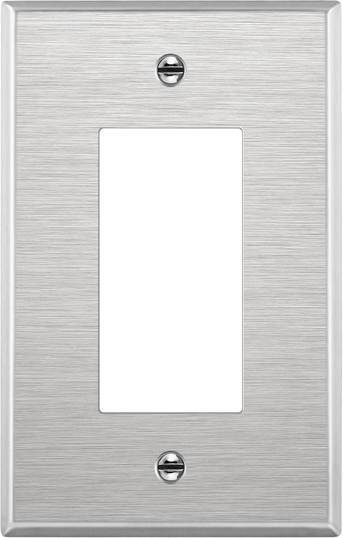 ENERLITES Decorator Switch or Outlet Metal Wall Plate, 430 Stainless Steel, Corrosion Resistant, Mid-Size 1-Gang 4.88" x 3.11", UL Listed, 7731M, Silver