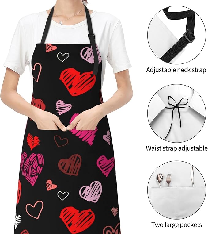 Apron for Women Men Hearts Aprons With Pockets Adjustable Washable Aprons for Cooking Baking Kitchen