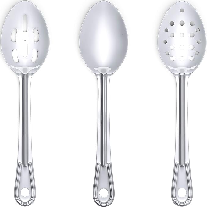 Super Strong, Ergonomic 11 in Serving Spoon 9 Pk. Big, Stainless Steel Spoons for Cooking, Baking, Stirring and Basting. Best Kitchen Flatware for Buffet and Banquet Service in Restaurants and at Home