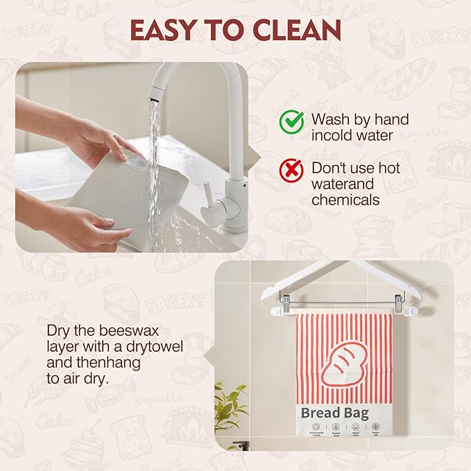 Beeswax Bread Bag - Used For Homemade Sourdough Bread. Reusable And Easy To Clean, 2 Packs Of 17x13 Inches, Cotton Storage Bread Bag, Can Be Frozen And Kept Fresh For Several Days