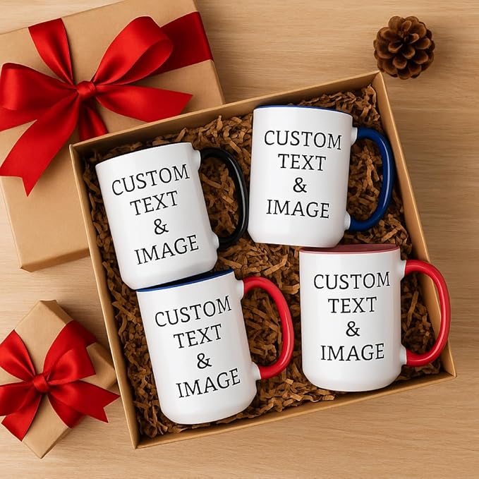 Customized 15oz Ceramic Coffee Mugs with Personalized Text and Photo Image Upload Novelty Gift, Personalize With Different Design And Images, Custom Gift (White)