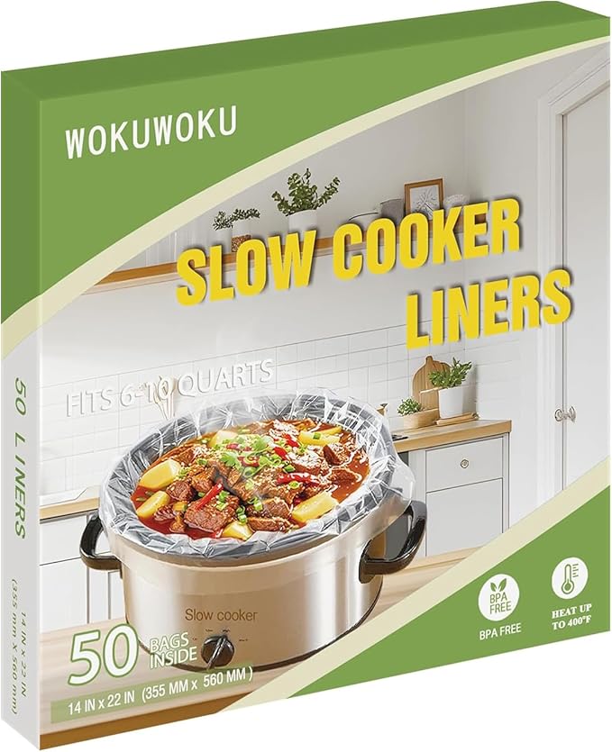 Slow Cooker Liners, 50 Count Cooking Bags Extra Large Size Disposable Pot Liners Plastic Bags, Fit 3QT to 10QT for Slow Cooker Cooking Trays, 14"x 22"