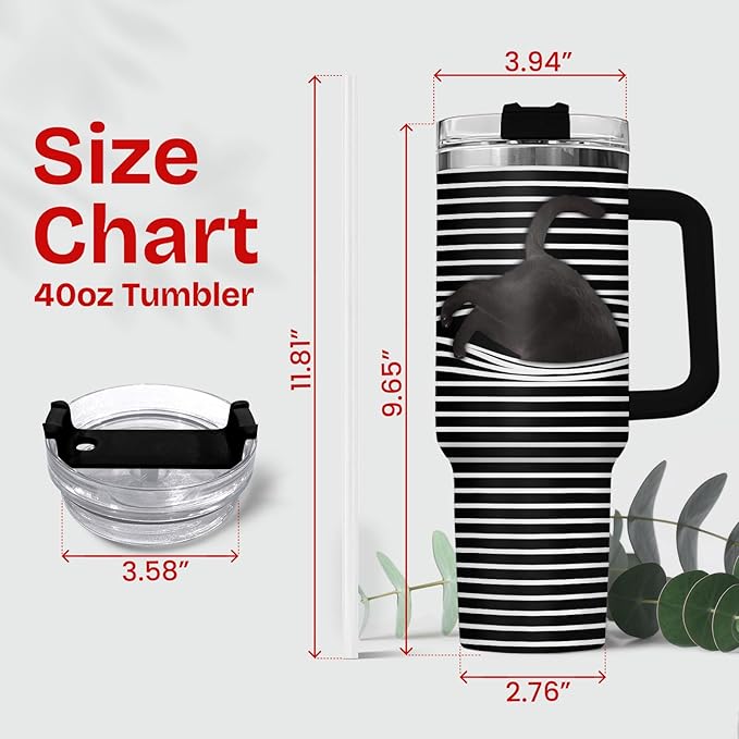 34HD Black Cat Tumbler with Handle and Straw, 40 oz Stainless Steel Vacuum Insulated Hide and Seek Mug Kitty, Cat Gifts for Men Women Mothers Day Birthday Christmas