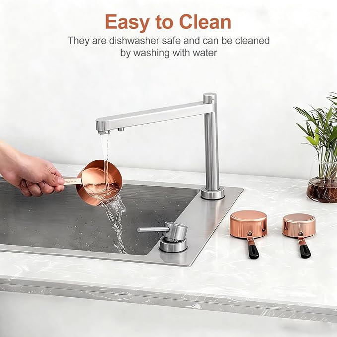 Measuring Cups and Spoons Set, Rose Gold Plated Stainless Steel 10 Piece for Cooking and Baking (5 Cups + 5 Spoons RoseGold)
