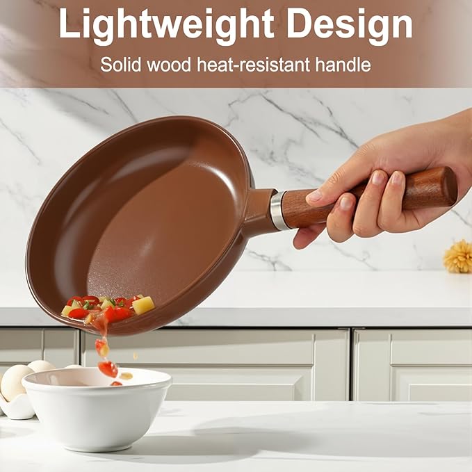 Pure Ceramic Frying Pan, Nonstick 10 Inch Ceramic Skillet (Crafted From Natural Clay Minerals Through Firing), PFAS-Free, Non Toxic/No Coatings Cooking Pan, Induction Pan (Brown)