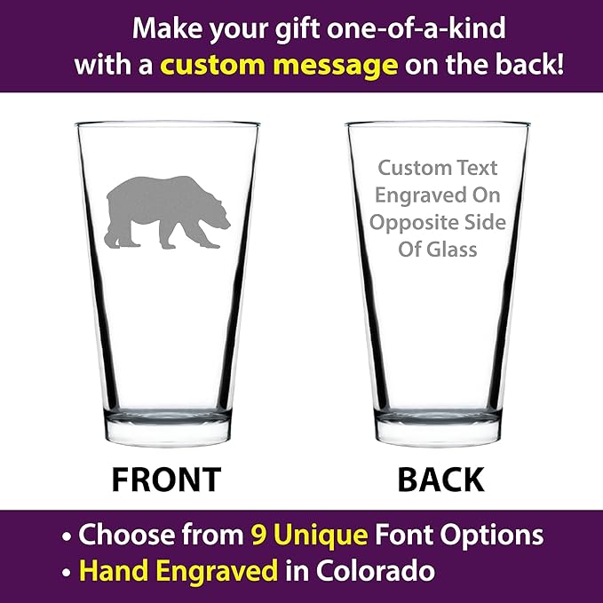 Custom Bear Pint Glass for Beer - Cabin Themed Gifts or Rustic Decor for Men and Women - Fun Drinking or Party Glasses - 16 oz