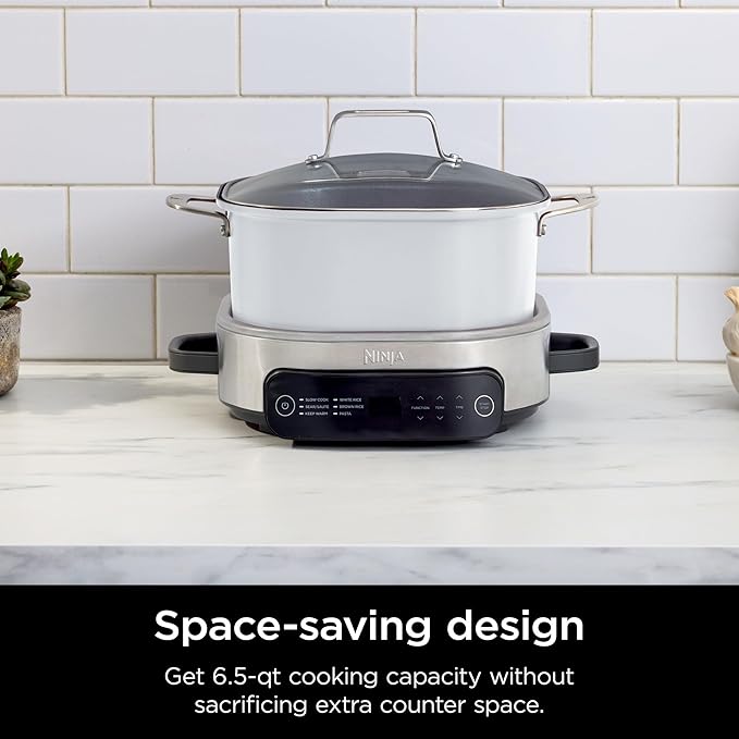 Ninja Foodi PossibleCooker PRO 6.5Qt Multicooker 8 in 1 Slow Cooker, Dutch Oven, Steam Bake Roast Sear Sauté Bread Maker Warmer, Glass Lid, Integrated Spoon, Nonstick (WHITE)
