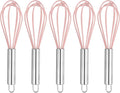 HARFINGTON 5Pcs Silicone Whisk 8" Kitchen Whisk Wire Whisks Beater with Stainless Steel Handle for Egg Milk Whisking Blending Beating & Stirring, Pink