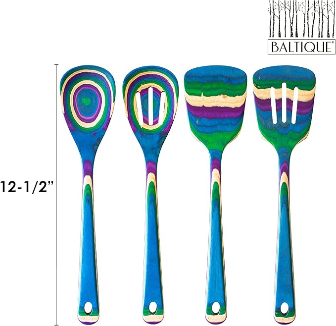 Totally Bamboo Baltique Mumbai Collection 4 Piece Cooking Utensil Set, Safe for Nonstick