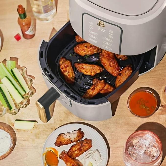 Beautiful 3 Quart Digital Air Fryer with TurboCrisp Technology – Matte Finish, Touchscreen, Nonstick Basket (Porcini Taupe)