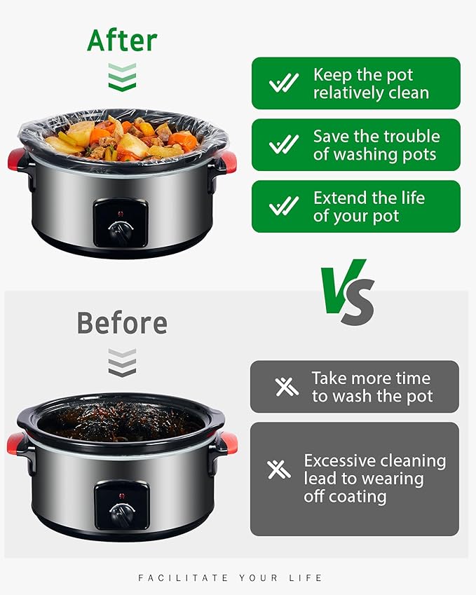 Syntus Slow Cooker Liners, 60 Count Cooking Bags Large Size Disposable Pot Liner Plastic Bag, Fit 3QT to 8QT for Slow Cooker Cooking Trays, 13"x 21", 60 Liners