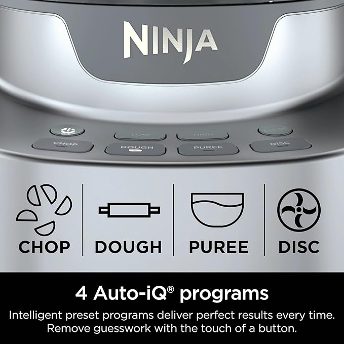 Ninja® Professional XL Food Processor – Powerful 1200-Watt Motor, XL 14-Cup Capacity, Auto-iQ Preset Programs, Precision Blades, Dough Mixer & Slicer, BPA-Free, Dishwasher Safe Parts, Silver/Black