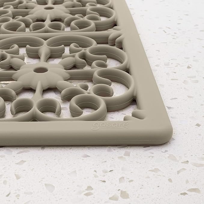 GASARÉ, Extra Large, Thick, Silicone Trivet for Hot Dishes, Pots, and Pans, Heat Resistant Mat for Countertop, Hot Pad for Kitchen, Easy to Clean, 16 x 12 x 3/8 Inches, Taupe