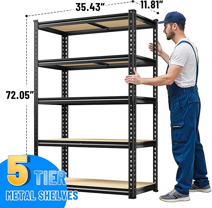 Bepatio Garage Shelving 2020LBS Storage Shelves 72.05" H Metal Shelving Heavy Duty Pantry Shelves Adjustable Garage Shelf for Kitchen Warehouse Basement, 35.43" W x 11.81" D x 72.05" H