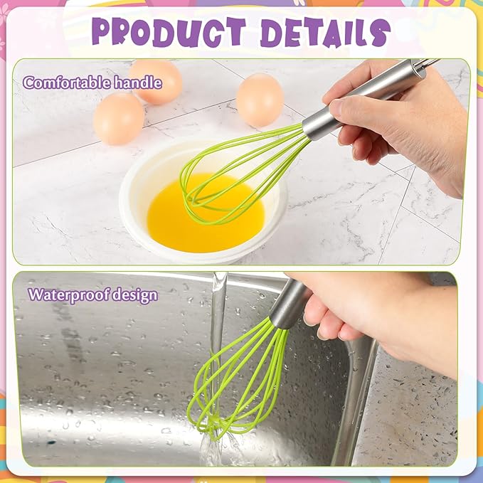 Domensi 24 Pcs 10 Inch Christmas Whisks Bulk for Cooking Silicone Whisks Non Scratch Stainless Steel Egg Beater Colorful Coated Metal Heat Resistant Egg Beaters for Holiday Party Favor Gift Supplies