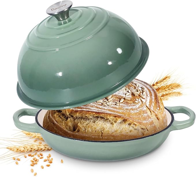 Davivy 5.5QT Sourdough Dutch Oven with Domed Lid, 10" Round Bread Dutch Oven, Enameled Cast Iron Bread Oven, Bread Oven for Sourdough - Sea Salt Green