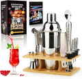 25 oz Cocktail Shaker Set 16 Pcs Mixology Bartender Kit with Stand - Professional Stainless Steel Bartending Kit - Perfect Home Bar Tool Gift Set for Drink Mixing (Silver)