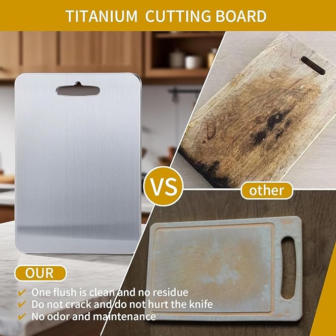 Titanium Cutting Boards for Kitchen, Pure cut Titanium Cutting Board Double Sided Cutting Boards - Easy to Clean for Kitchen Outdoor Camping，Dishwasher Safe, Food Grade Quality (18''L x 12''W)
