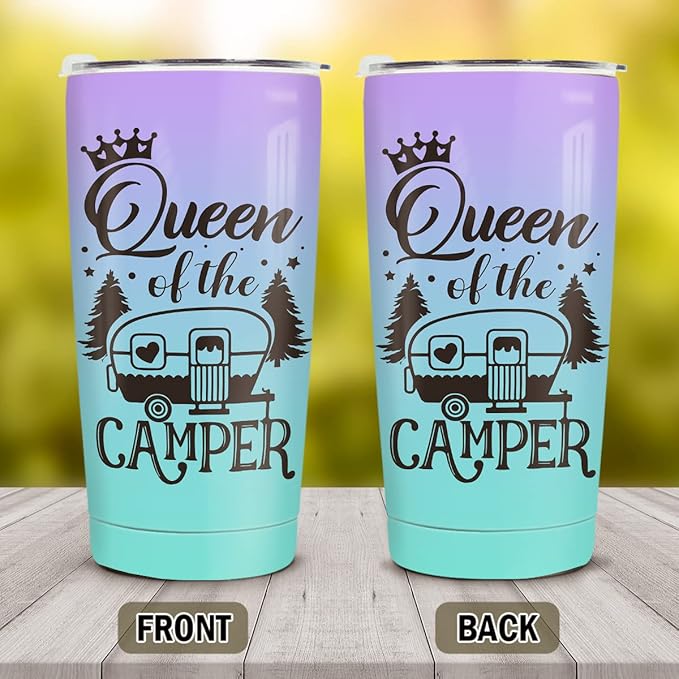 winorax Queen of The Camper Tumbler Camping Gifts For Campers Woman from Husband Boyfriend Sisters Best Friend Coffee Cup with Lid 20oz Stainless Travel Mug