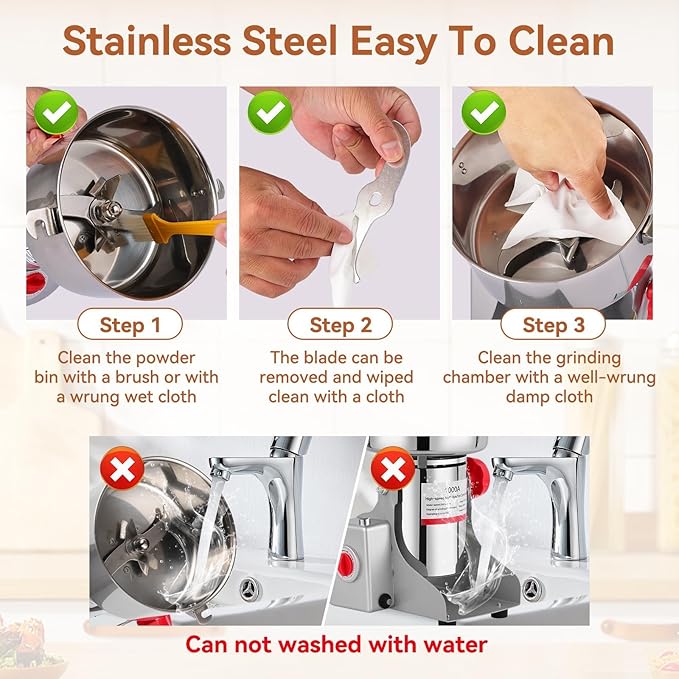 Electric Grain Mill, 1000g Stainless Steel Mill, 3000W High Speed Commercial Grinder Machine, Pulverizer Spice Herb Grinder for Dry Grains Cereals Coffee Corn Pepper, Swing Type