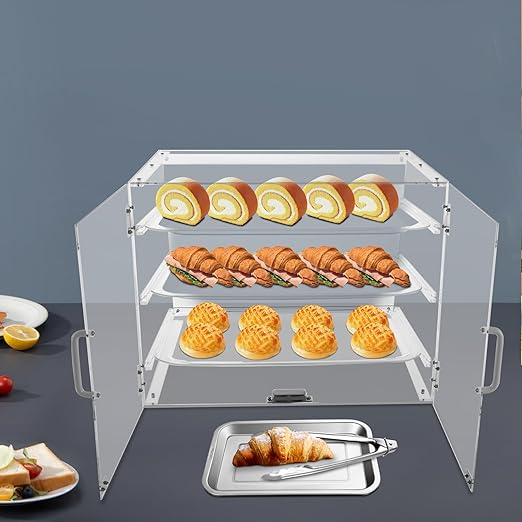 Commercial Bakery Pastry Display Case, 3-Tier Large Cookie Display Stand with Magnetic Door Lock, Adjustable Bread Box for Bakery, Coffee Shop, Snack Store