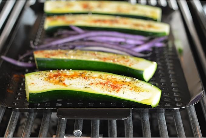 RSVP International Porcelain Coated Steel BBQ Grill Tray/Pan, Outdoor Barbeque Grilling Accessories for Cooking Fish & Vegetables, Dishwasher Safe, Medium, 16.75x10