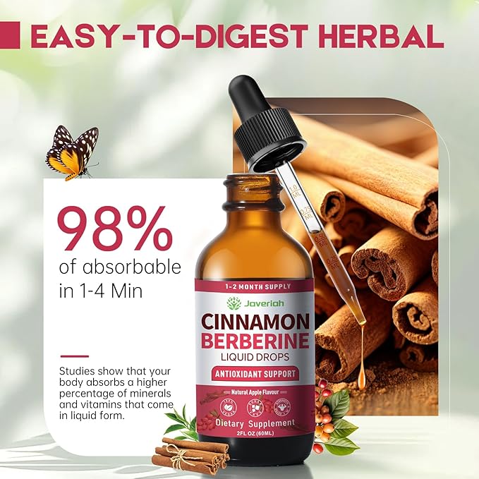 Berberine Drops with Ceylon Cinnamon Bitter Supplement,Berberine HCL Liquid Drops with Turmeric,Green Tea,Apple Cider Vinegar,Black Seed Oil for Overall Support & Digestive System 2 FL OZ